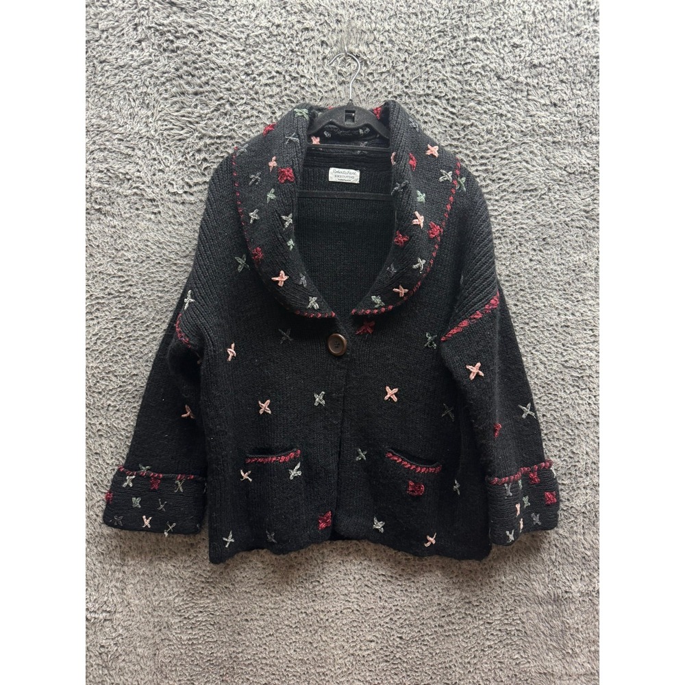 Vintage‎ Roberta Frost Executive Handmade Cardigan Sweater Black Womens Size M/L